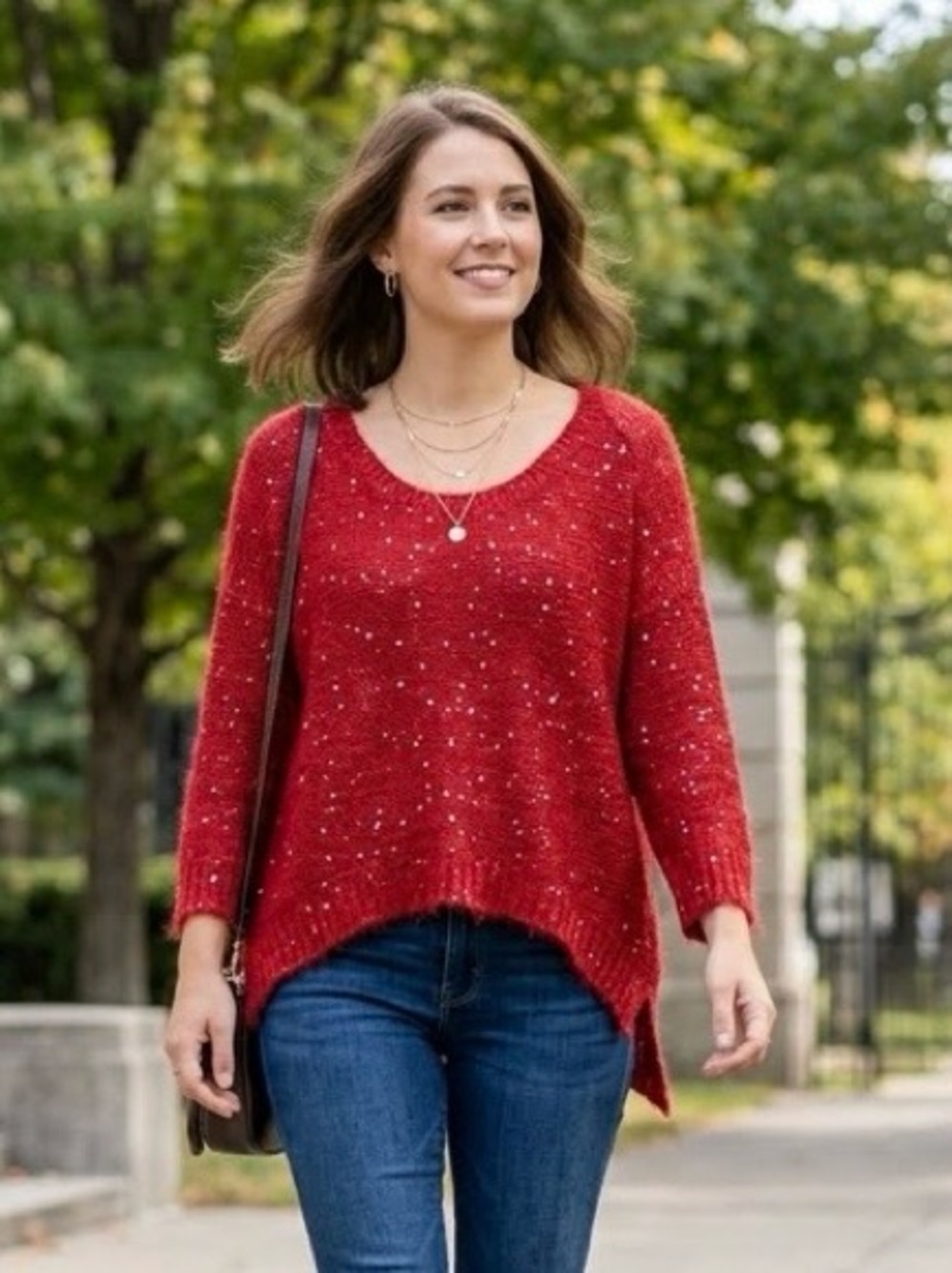 ♥️❄️Nue Options Woman’s Red with Sequence Lightweight Sweater-Like Size XL